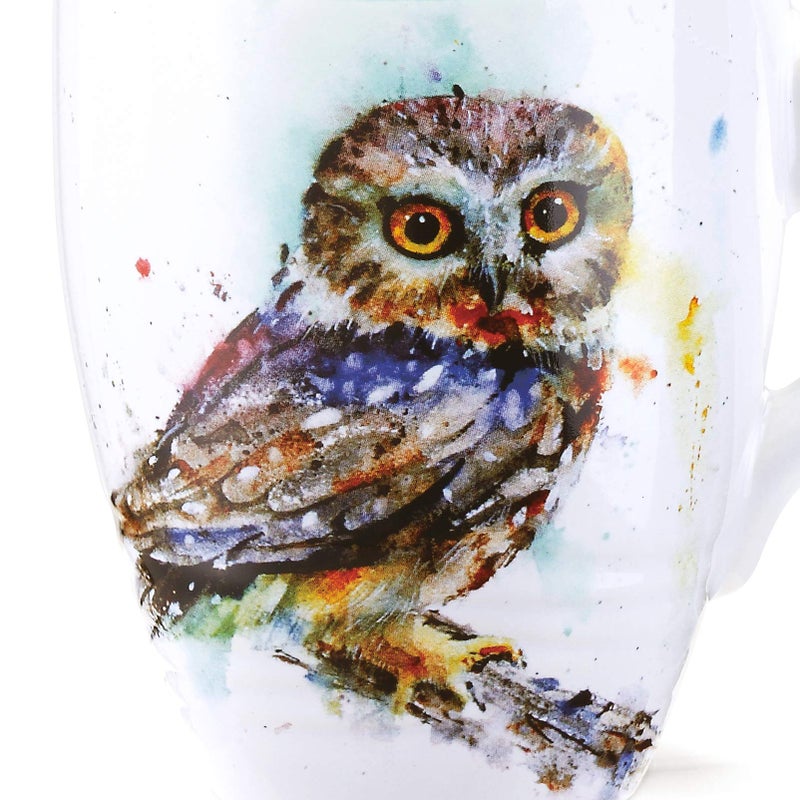 DEMDACO Saw Whet Owl Watercolor Blue On White 12 Ounce Glossy Stoneware Mug With Handle - Image 5